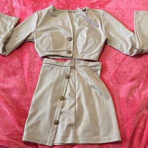 Beige Button-Up Two-Piece Set